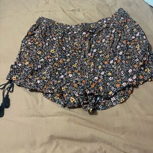 Spell High Waist Floral Shorts - Black and Orange
